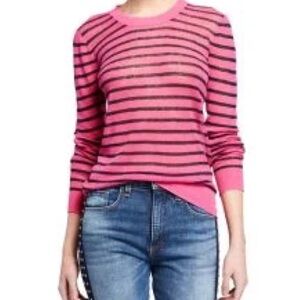 Veronica Beard Dean Pink Black Striped Linen Sweater XS